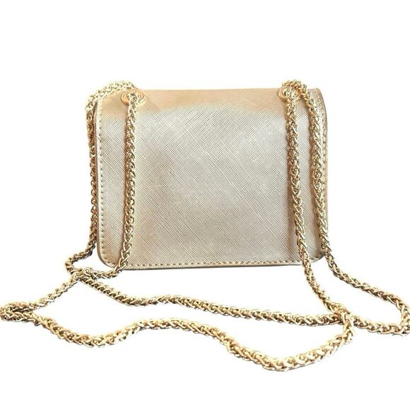 Crossbody Women’s Purse Handbag Gold Colored  Jeweled Flap Adjustable Chain - Picture 2 of 11
